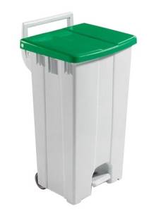 картинка Бак ACG 90 л.для мусора с педалью, бежевый с зеленой крышкой