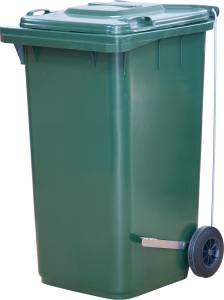 Бак 240 л. для мусора на колесах, зеленый, Г- образным с педальным приводом